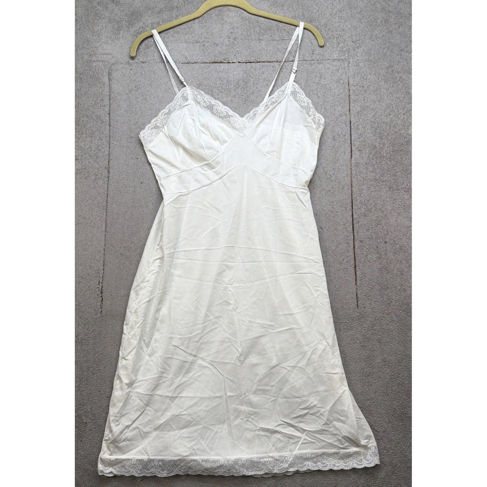 Vintage Gaymode Full Slip White‎ Nylon Lace Trim Bridal Lingerie 36